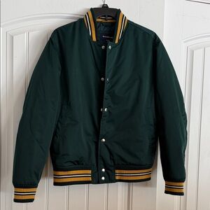 Abercrombie & Fitch Dark Green Varsity Jacket with Yellow Accents